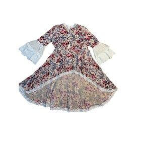 Fairycore Floral Velvet Bell Sleeve Midi Dress XL cottagecore Boho Romanic Lace